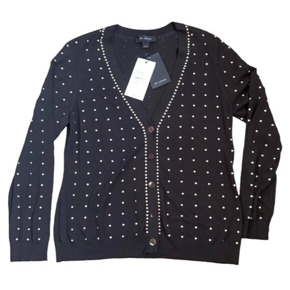 St. John Large Studded Sweater Set Cardigan & Vest Mahogany Brown NWT MSRP $1090 - Picture 4 of 11
